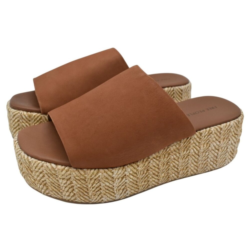 Free People Womens Size 9 Harbor Raffia Tan Flatform Sandals Shoes